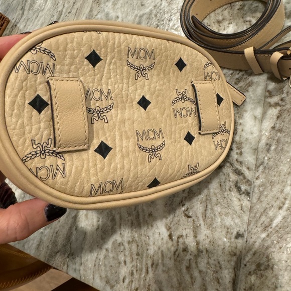 Authentic MCM Small Essential Belt Bag Purse 3 Way Cream Beige Gold Hardware - Picture 10 of 12